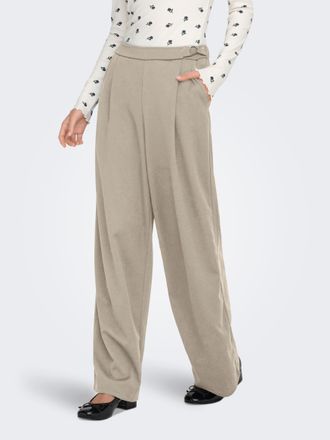 Only Anzughose ONLY ONLSANIA LIFE WIDE BUCKLE PANT JRS, Damen, Gr. XL, N-Gr, island fossil detail:silber buckle (sania), Jersey, Obermaterial: 95% Polyeste