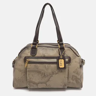 Alviero Martini 1A Classe Beige/brown Geo Print Coated Canvas Satchel