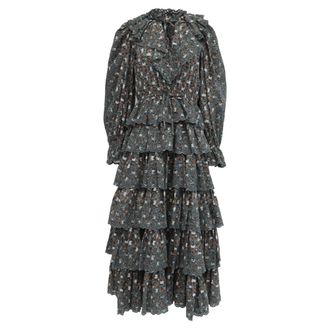Ulla Johnson Odile Ruffled Midi Dress in Olive Cotton