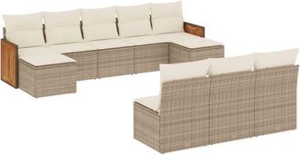 vidaXL Juego De Sof&aacute;s Jard&iacute;n Con Cojines Beige 10 Pzas Rat&aacute;n Sint&eacute;tico Vidaxl