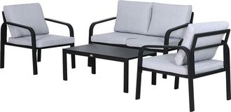 OUTSUNNY 4pcs Garden Sectional Loveseat Chairs Table Furniture w/ Cushion Black