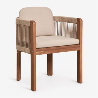 Sklum Pack De 4 Sillas De Jard&iacute;n Con Reposabrazos En Madera De Acacia Y Cuerda Trenzada Serel Sklum