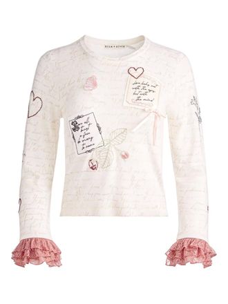 Alice & Olivia Carolann ruffled-cuff knitted top - White