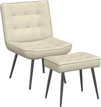 vidaXL Sill&oacute;n De Relax Con Taburete Terciopelo Crema Vidaxl