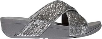 FitFlop Dames-slippers met gekruiste bandjes en glitters (Zilver)