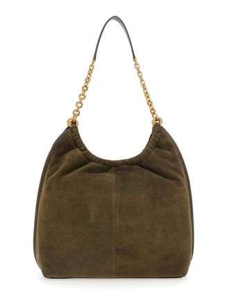 Michael Michael Kors Womens Shoulder Bag Indie Green Suede Cow Leather