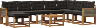 vidaXL Conjunto De Sof&aacute;s De Exterior 9 Uds. Natural Y Negro Vidaxl