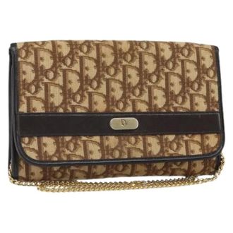 Dior Pre-owned Clutches, female, Beige, Size: ONE SIZE Pre-owned Vintage Trotter Canvas Shoulder Bag