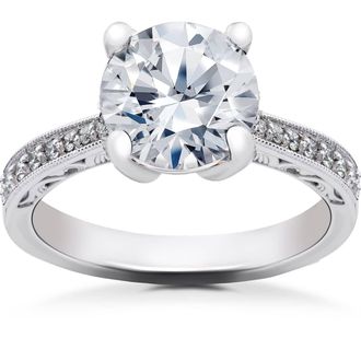 Pompeii3 1 5/8 ct Lab Grown Eco Friendly Diamond Vintage Engagement Ring 14k White Gold Size: 5
