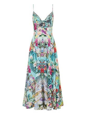 Camilla floral-pattern maxi dress - women - Linen/Flax - S - Blue