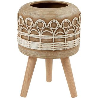 Beliani Beliani - Soporte Para Maceta Boho Alta Soporte De Madera Magnesio Marr&oacute;n Claro Cyrtomium