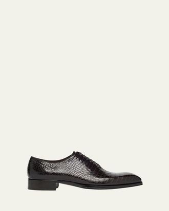 Tom Ford Mens Elkan Croc-Print Leather Oxfords