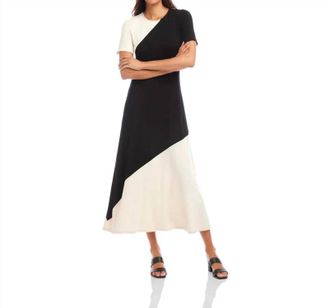 Karen Kane Shannon Short Sleeve Contrast Midi Dress In Ecru And Black