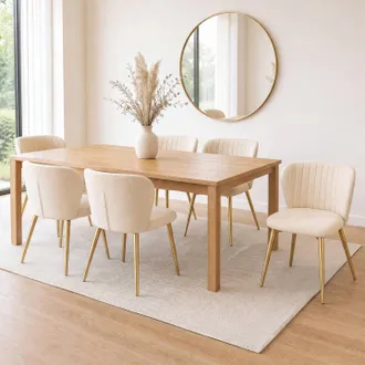 IDMarket Lote De 6 Sillas Kasia De Terciopelo Beige Con Patas Doradas