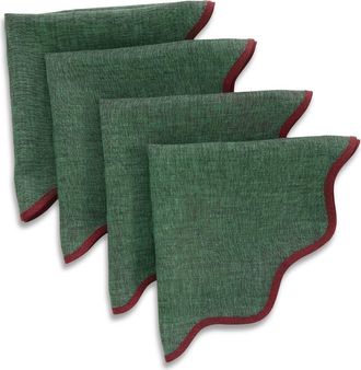 Solino Home Linen Dinner Napkins Set of 4, 20 Inch Round for Dining Table, Holiday and Everyday Table Decor - Giselle Scallop Edge in Red Garnet And