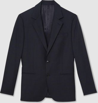 Reiss Navy Slim-fit Wool Single Breasted Check Suit Blazer, 38R