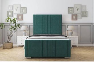 Sloomy Harrington Plush Bed Frame With 50 Upholstered Headboard in Emerald | Size: Double
