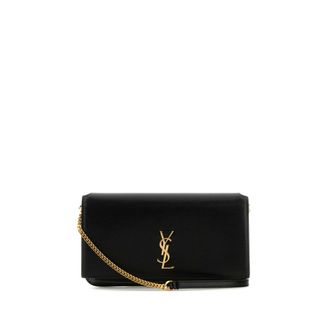 Saint Laurent Black Leather Cassandre Phone Case