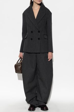 Balenciaga Wool Double-breasted Blazer, Womens, Grey
