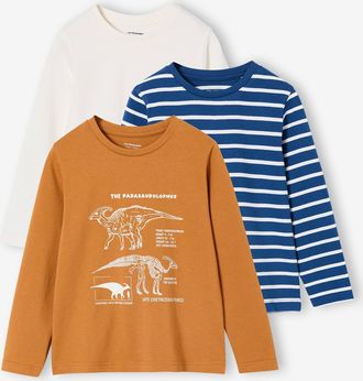 Vertbaudet 3er-Pack Shirts Jungen BASIC Langarm mit Recycling-Baumwolle karamell