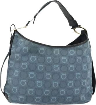 Ferragamo Pre-owned Shoulder Bags, female, Blue, Size: ONE SIZE Pre-owned Canvas Shoulder Bag