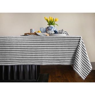 Solino Home Linen Tablecloth for Dining Table, Holiday and Everyday Dining Table Decor - Amalfi Stripe in Black And White at Nordstrom, Size X-Small
