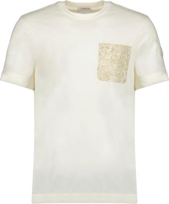 Moncler Paisley Print Katoenen T-shirt - Heren - T-shirts - Beige - S - Katoen - Tops