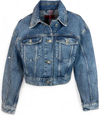 HUGO BOSS Cropped Denim Trucker Jacket - Dames - Spijkerjassen - Blauw - L - Denim - Jassen
