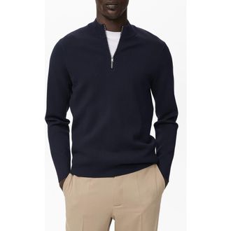 Mango Quarter Zip Sweater in Navy at Nordstrom, Size Medium
