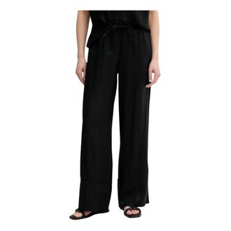 Benetton Broeken, Dames, Zwart, L, Linnen, Wijde broek