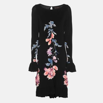 Roberto Cavalli Black Floral Print Stretch Knit Mini Dress