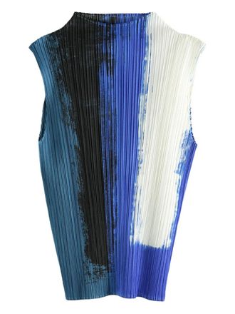 Pleats Please Issey Miyake paint-effect pleated top - women - Polyester - 3 - Blue