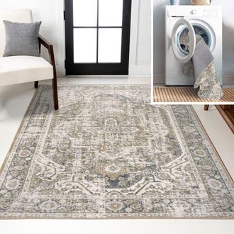 Jonathan Y Designs Keesha Bold Distressed Medallion Low-Pile Machine-Washable Area Rug in Green/cream at Nordstrom, Size 3Ft 0In X 5Ft 0In