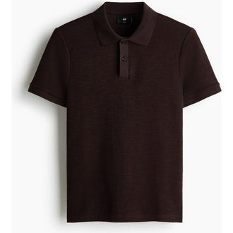 H&M Slim Fit Jacquard-knit Polo Shirt in Dark Brown at Nordstrom, Size Xxx-Large