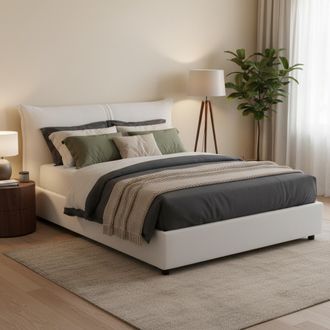 Talamo Italia Cama Matrimonial Clelia, 100% Made In Italy, Apertura Frontal, Con Colch&oacute;n De 160x190 Cm Incluido, Blanco, Con Embalaje Reforzado - Talamo Italia