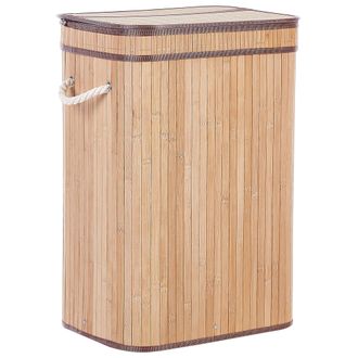 Beliani Cesta De Madera De Bamb&uacute; Clara Blanco 60 Cm Multifuncional Tapa Asas Kalutara