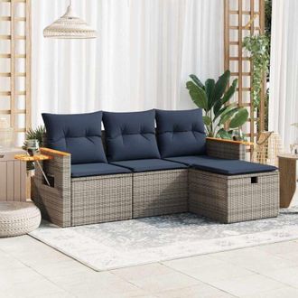 vidaXL Vidaxl - Set De Sof&aacute;s De Jard&iacute;n 4 Pzas Y Cojines Rat&aacute;n Sint&eacute;tico Gris