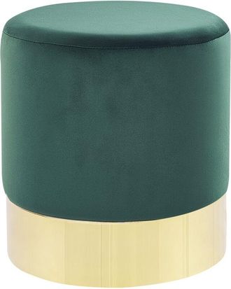 Beliani Puf De Terciopelo Verde Oscuro Dorado 39 Cm Reposapi&eacute;s Glamour Moderno Sophia