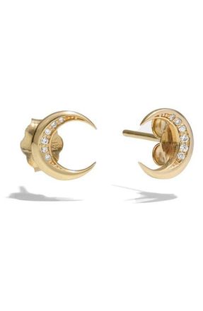 Awe Inspired Diamond Moon Stud Earrings in 14K Yellow Gold at Nordstrom