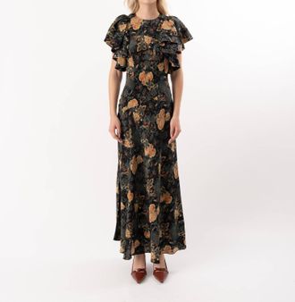 Ulla Johnson Mariam Silk Bias Cut Flutter Sleeve Dress In Nuit