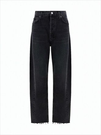 A Gold E High-Waisted Straight-Leg Denim Pants With Raw Hems
