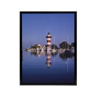 Artery8 Harbourtown Lighthouse South Carolina Margolies Framed Canvas Wall Art in Blue | Size: W24 x H32