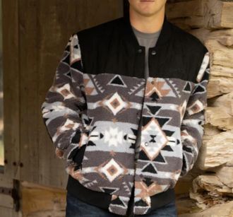 Hooey Aztec Sherpa Bomber Jacket In Black/white