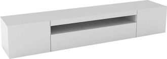 Dmora Mobile da soggiorno Porta tv, Made in Italy, Supporto per tv da salotto a 3 ante e ripiani, cm 200x40h37, colore Acero e Ardesia, con luce led blu