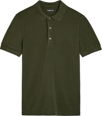Tom Ford Logo-embroidered Piqu&eacute; Lyocell and Cotton-blend Polo Shirt - Green - 52 (IT52 / XL)