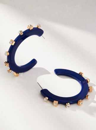 Smith & Co Womens Large City Girl Jewel Hoop Earrings In Navy