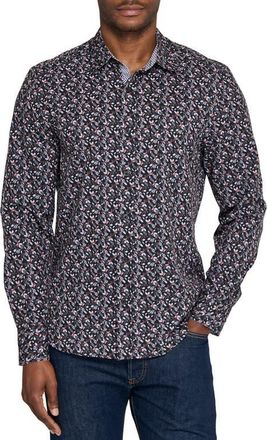 ConStruct Berry Leaves Woven Long Sleeve Basic in Black/red at Nordstrom, Size Xx-Large
