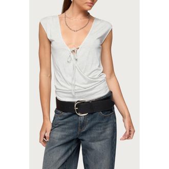 Edikted Tie Neck Wrap Top in Light-Gray-Melange at Nordstrom, Size X-Large