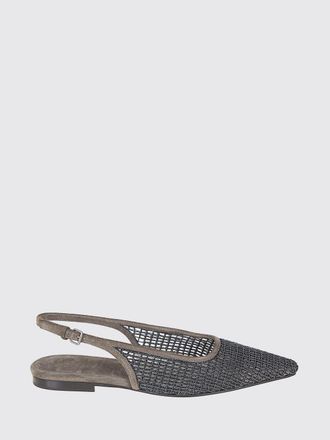 Brunello Cucinelli Ballerina slingback Brunello Cucinelli in mesh a rete con monile e camoscio