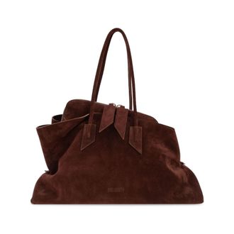 The Attico La Passeggiata Brown Shoulder Bag With Two Top Handles In Leather Suede Woman